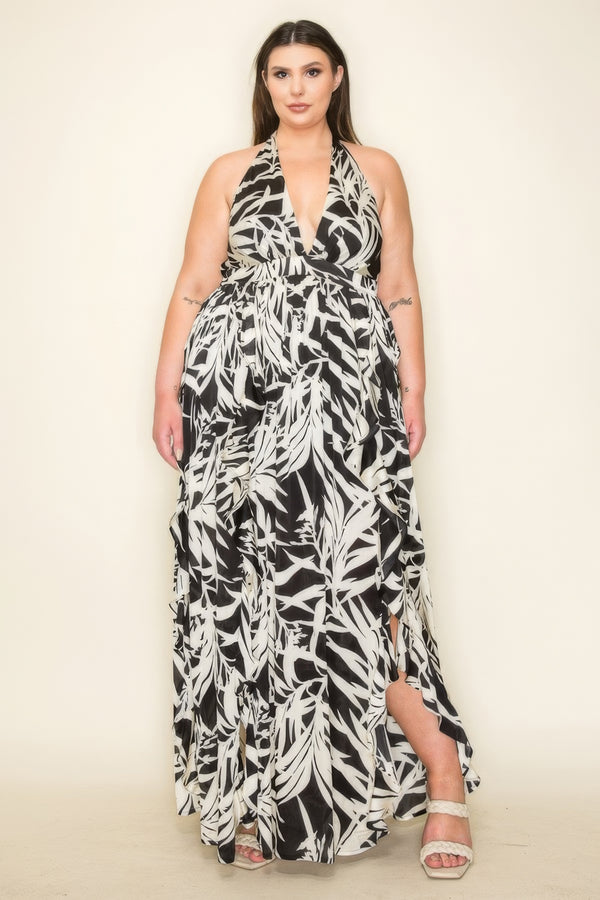 Plus Size Crinkle Satin Maxi Dress