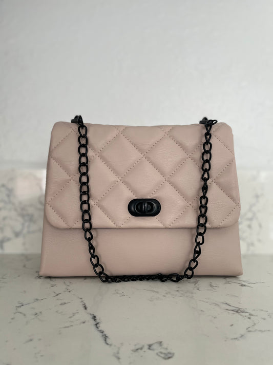 Beige Square Quilted Chain Purse