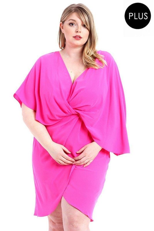 Plus Size Pink Twist Wrap Stretch Dress
