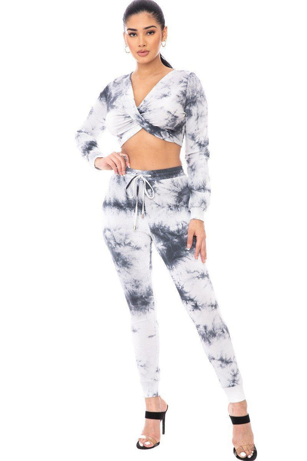 Tie Dye Ribbed Cropped Two Piece Set