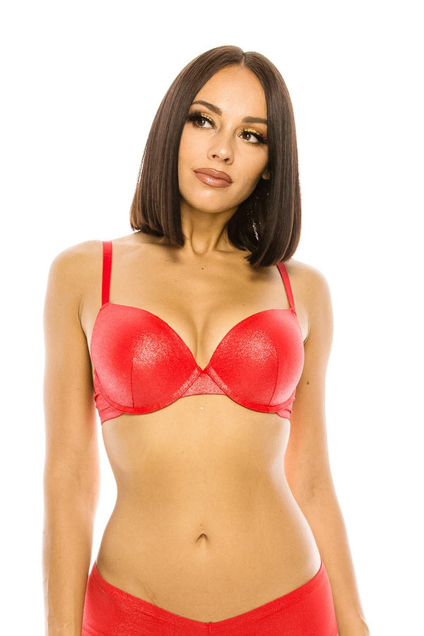 Red Shimmery Plunged Bra