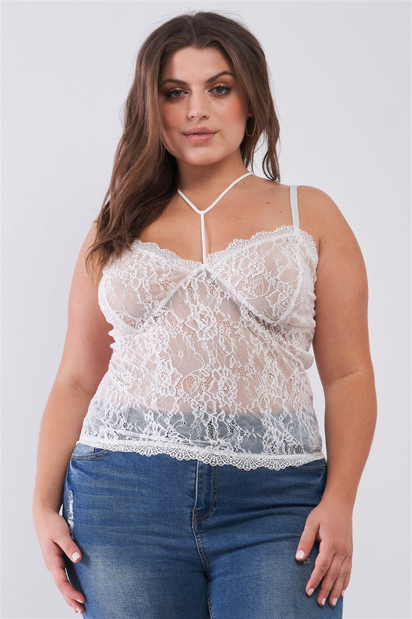 Plus Size Sheer Lace Halter Neck Detail Bustier Top