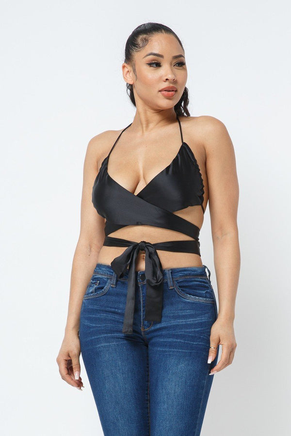 Satin Wrap Around Crop Top