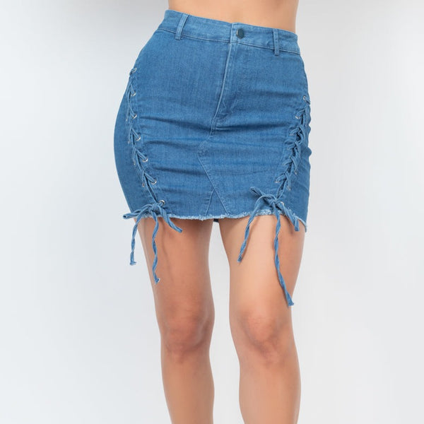 Criss-Cross Distressing Hem Skirt