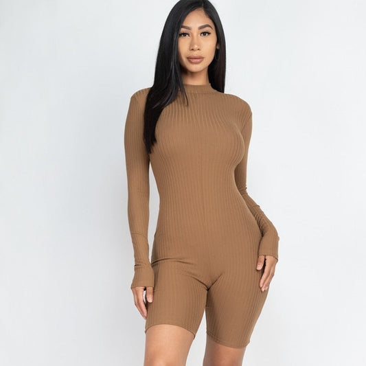 Long Sleeve Ribbed Knit Romper