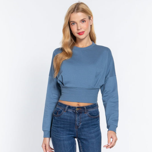 Long Sleeve Crew Neck Cropped Sweater Top