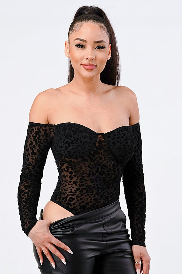 Black Leopard Off Shoulder Bodysuit