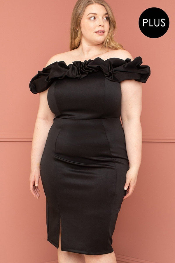 Plus Size Ruffle Off The Shoulder Midi Dress