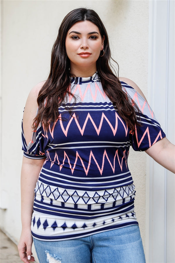 Plus Size Polka Dot Cold Shoulder Top