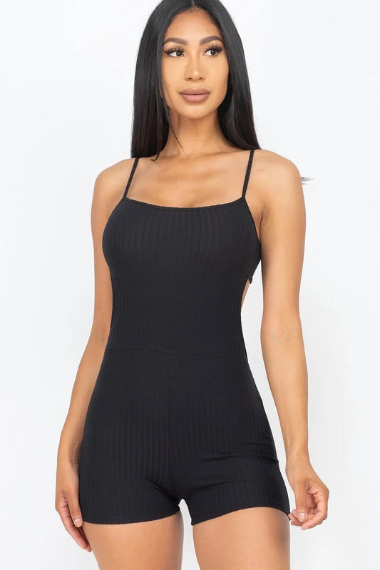 Ribbed Sleeveless Back Cut Out Bodycon Active Romper