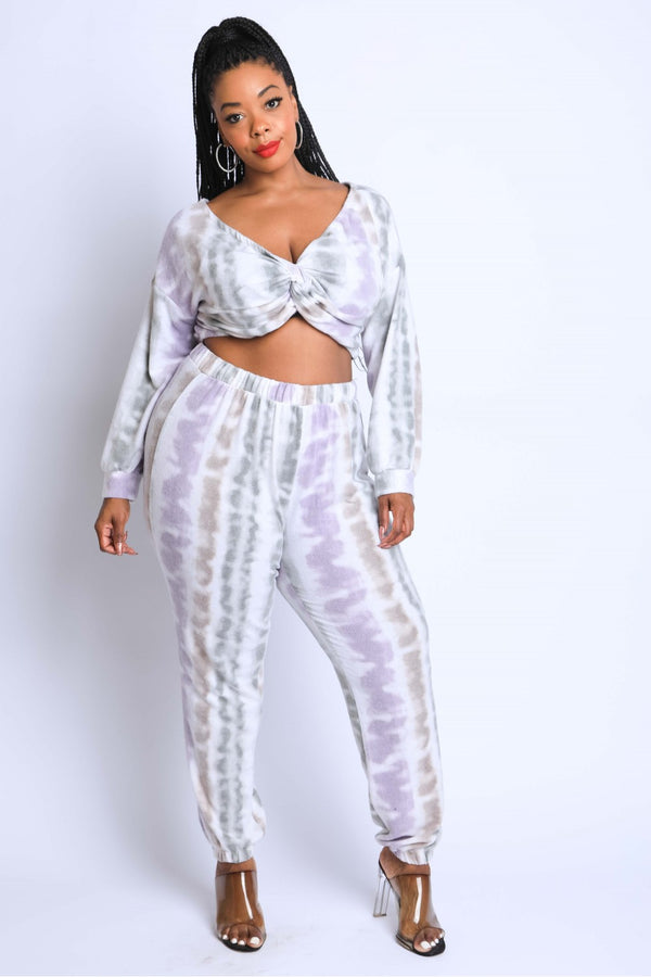 Plus Size Tie Dye Off Shoulder Two Piece Set