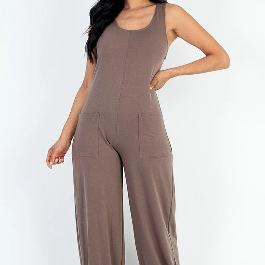 French Terry Sleeveless Scoop Neck Jumpsuit