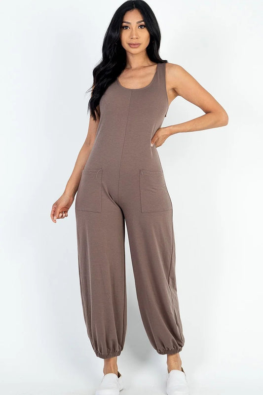 French Terry Sleeveless Scoop Neck Jumpsuit