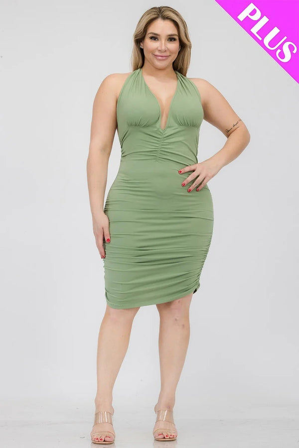 Plus Size Crisscross Back Ruched Bodycon Mini Dress