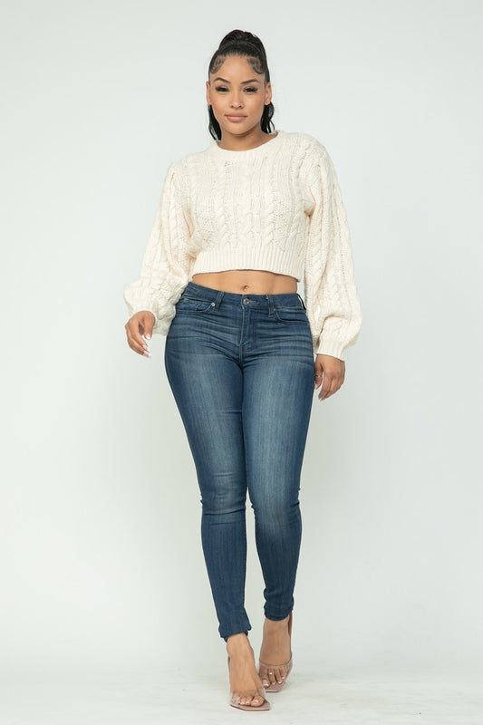 Cable Pullover Sweater Crop Top