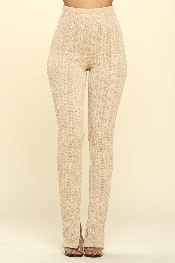 Cream Knit High Rise Leggings